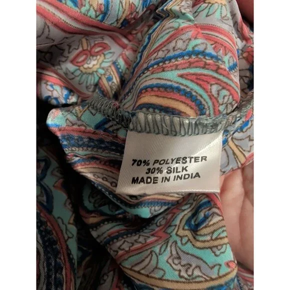 Rhea Women One Size Silk Blend Teal Pink Paisley Maxi Dress Boho Tiered Festival - Picture 7 of 10